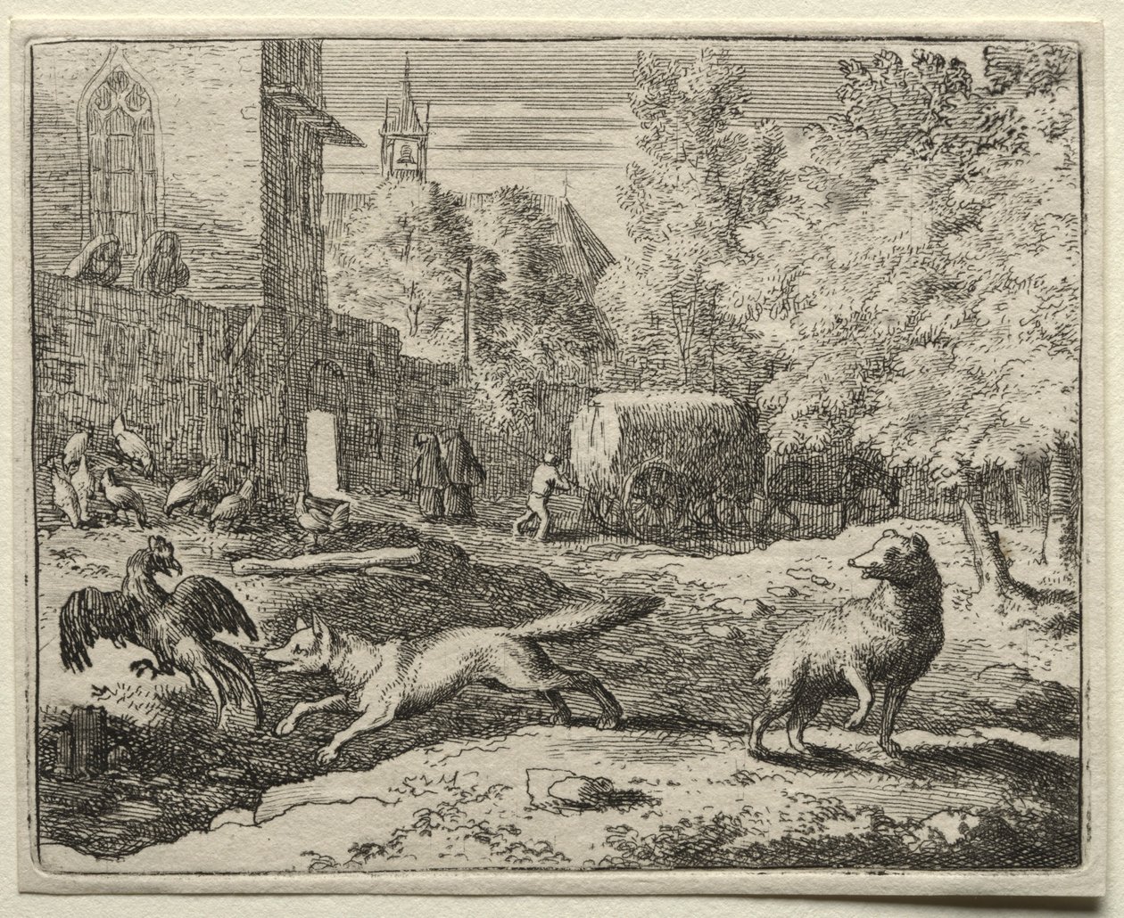 Reynard el Zorro: Reynard persiguiendo gallinas de Allart van Everdingen
