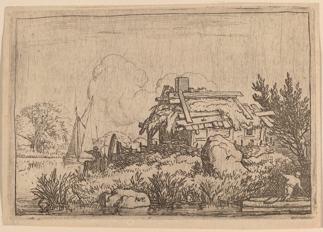 Cabaña en ruinas, rodeada de agua de Allart van Everdingen