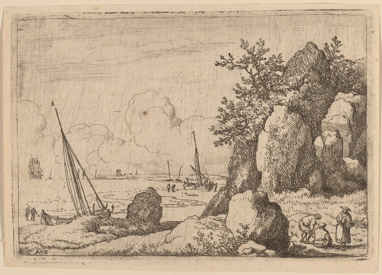 Paisaje marino con tres figuras a la derecha de Allart van Everdingen