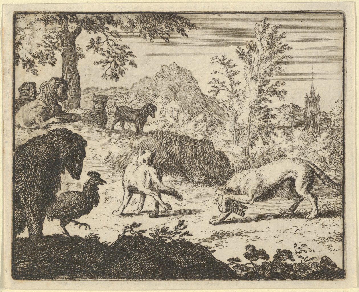 El león permite una pelea entre el lobo y Renard de Allart van Everdingen