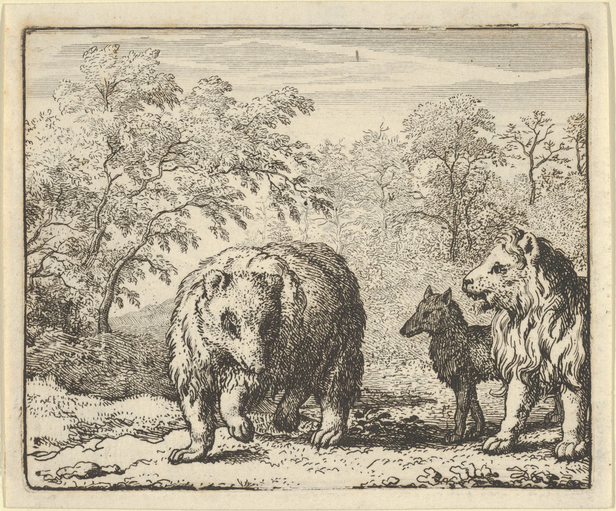 El león libera al oso y al lobo, 1650-75 de Allart van Everdingen
