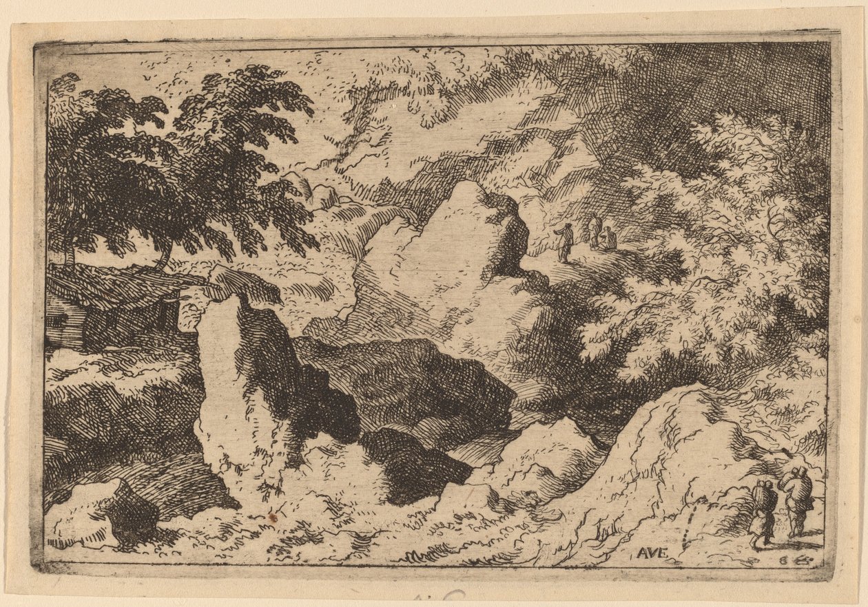 Tres hombres en una roca, probablemente c. 1645-1656 de Allart van Everdingen