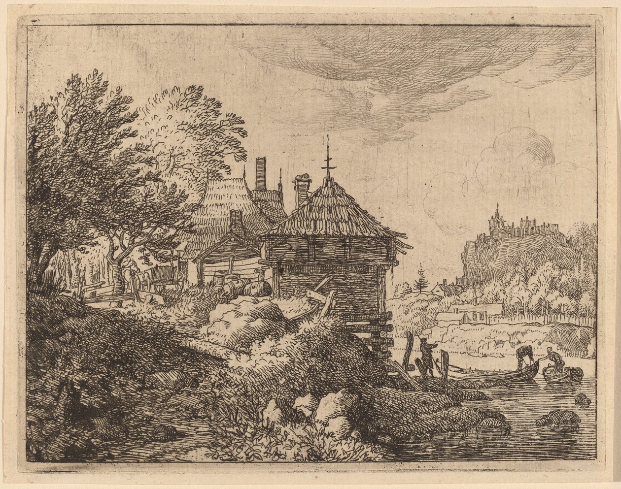 Dos barcos acercándose a una cabaña, probablemente c. 1645-1656 de Allart van Everdingen