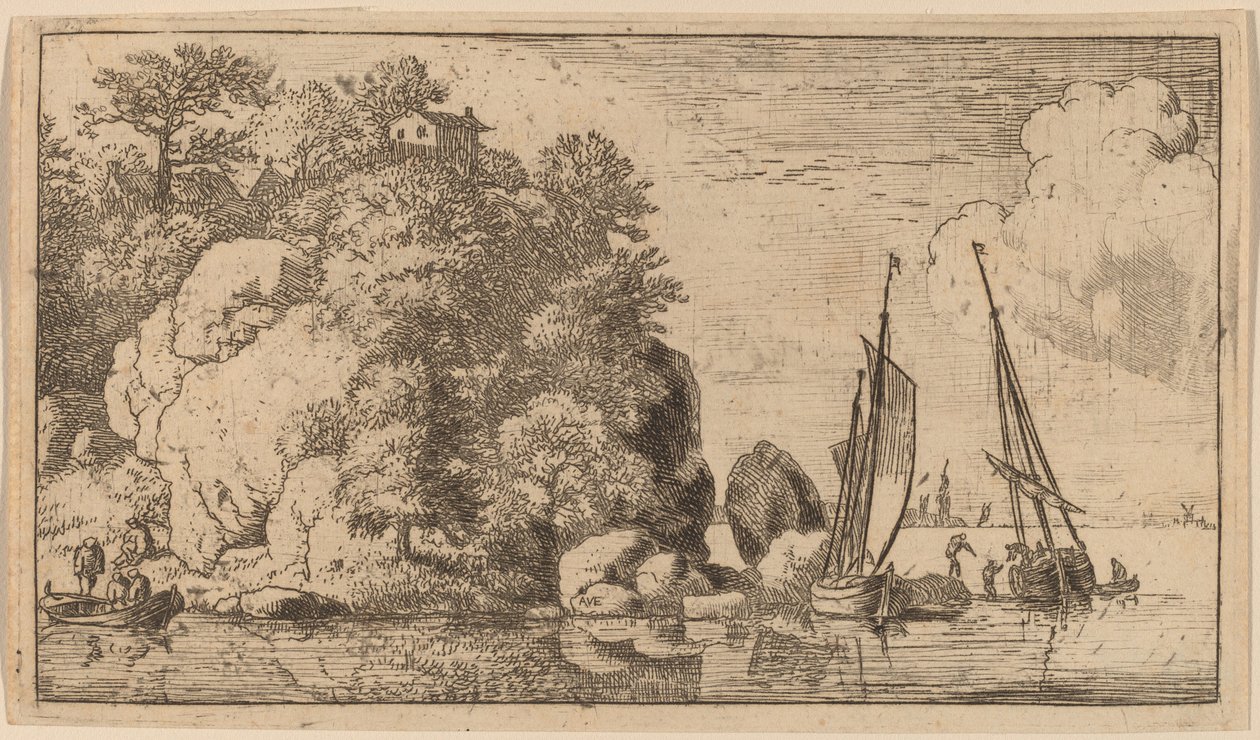 Dos barcos en un río ancho de Allart van Everdingen