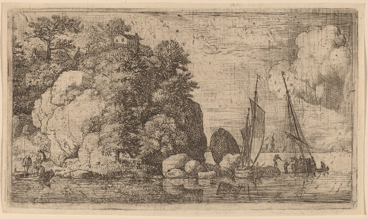 Dos barcos en un río ancho de Allart van Everdingen