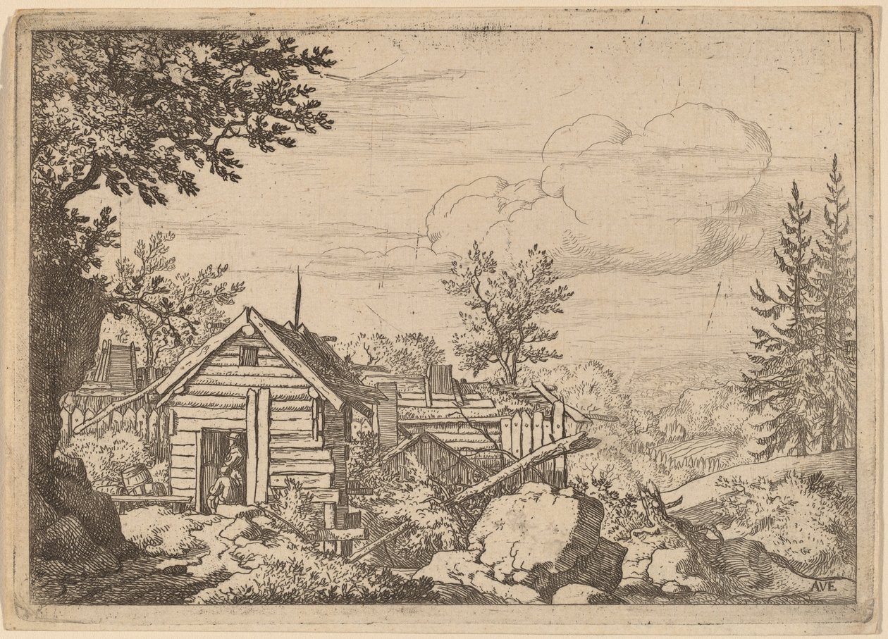 Dos Hombres en la Puerta de una Cabaña, probablemente c. 1645-1656 de Allart van Everdingen
