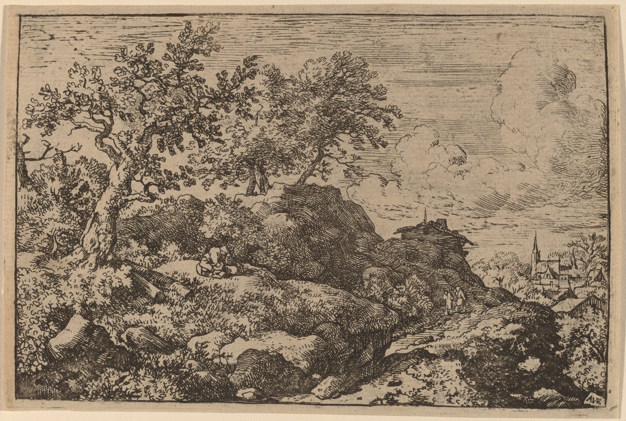 Dos campesinos sentados en una colina, probablemente c. 1645-1656 de Allart van Everdingen