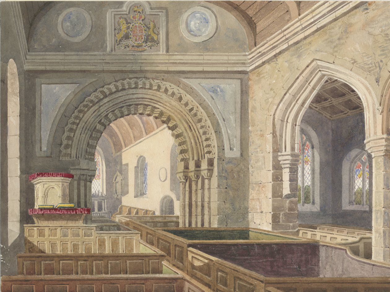Interior de la iglesia de Longdon, nd [c 1842] de Allen Edward Everitt