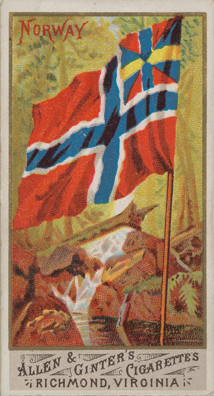 Noruega, de Banderas de todas las naciones, Serie 1 N9 para Allen & Ginter Cigarettes Brands, 1887 de Allen and Ginter