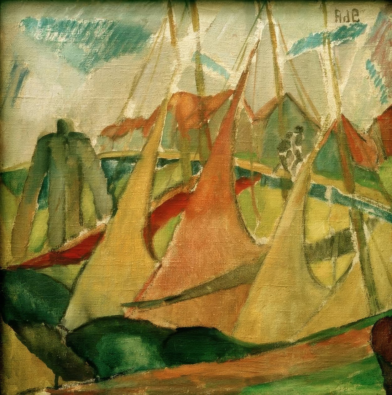 Velas rojas y amarillas (Barcos de vela en Cuxhaven) de Alma Del Banco