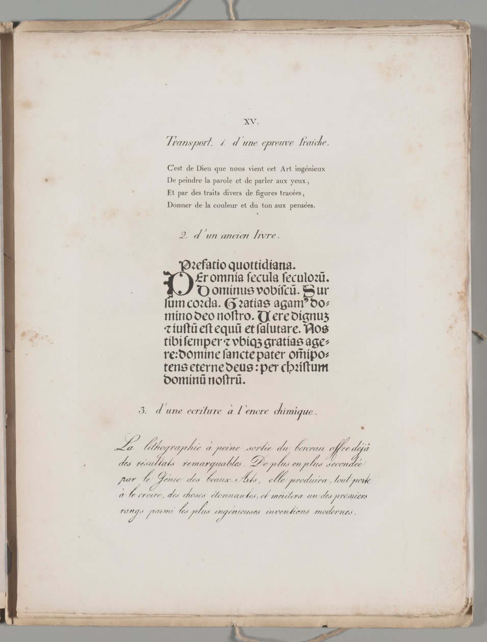 El arte de la litografía: Impresión de letras, plancha XV de Alois Senefelder