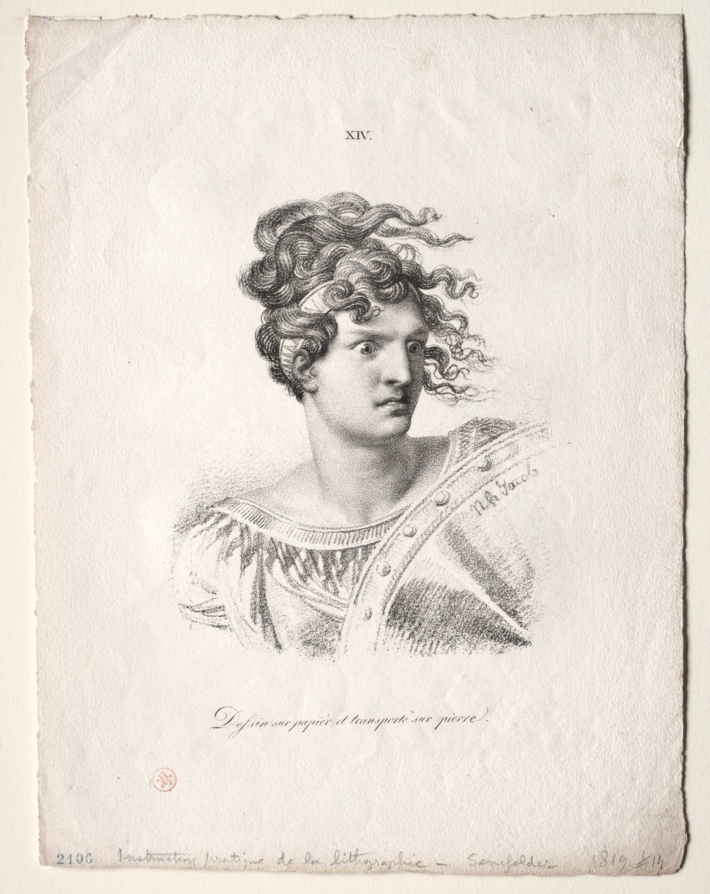 El arte de la litografía: Cabeza de una amazona de Alois Senefelder