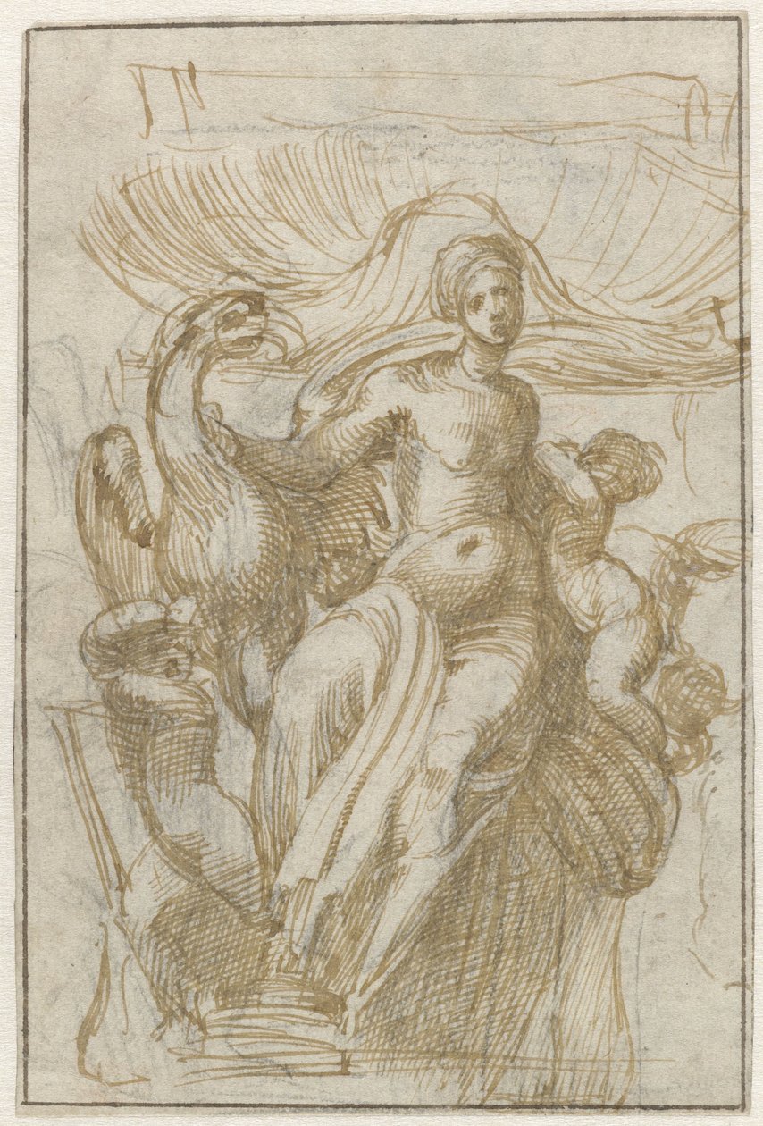 Leda o Venus (?) con pájaro y putti delante de una concha de Alonso Berruguete