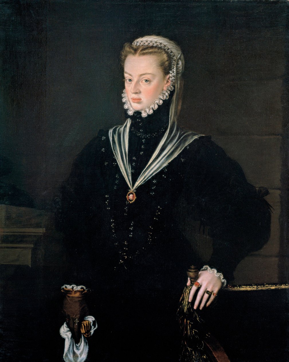Retrato de la Archiduquesa Juana de Austria (1535-1573), Princesa de Portugal - Pintura de Alonso Sánchez Coello (1531-1588), óleo sobre lienzo, hacia 1557 (116x93,5 cm) - Retrato de la Archiduquesa Juana de Austria (1535-1573) ), Princesa de Portugal, Óle de Alonso Sánchez Coello