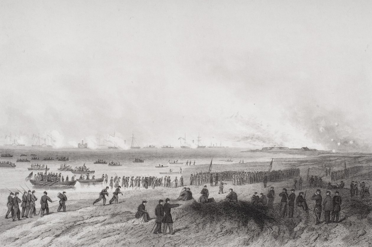 Desembarco de tropas durante el bombardeo de Fort Fisher, Carolina del Norte, 1864 de Alonzo Chappel