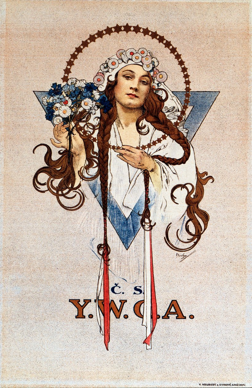 Cartel de la YWCA Checoslovaca para la Asociación Cristiana de Mujeres Jóvenes en Checoslovaquia Litografía de Alphonse Mucha (1860-1939) 1922 de Alphonse Mucha