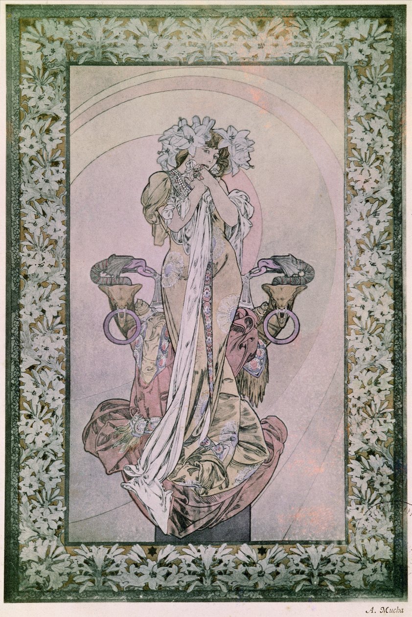 Panel decorativo para La Princesa Lejana de Edmond Rostand con Sarah Bernhardt (1844-1923), 1890-1910 de Alphonse Mucha