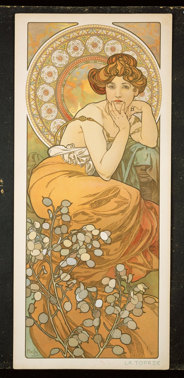 Las Piedras Preciosas: Topacio, 1900 de Alphonse Mucha