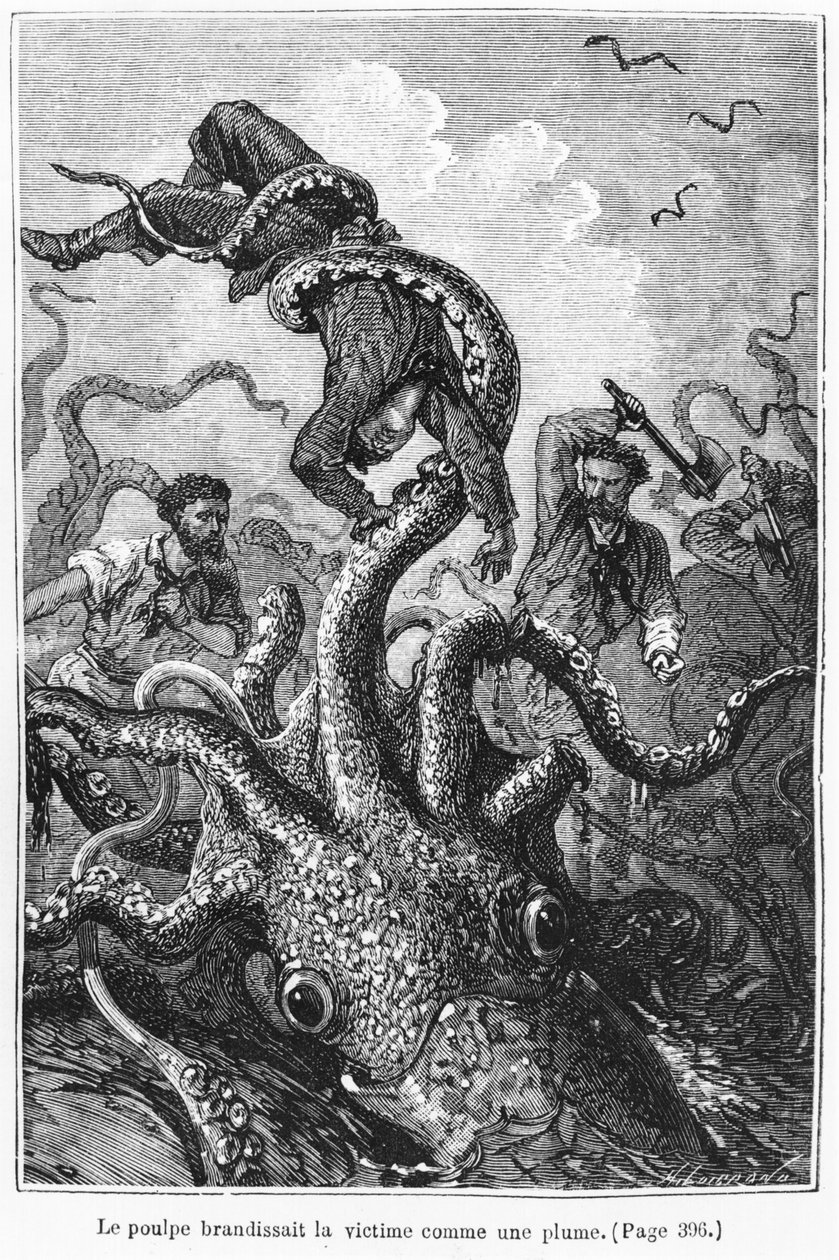 El Pulpo Atacando al Nautilus, ilustración de 