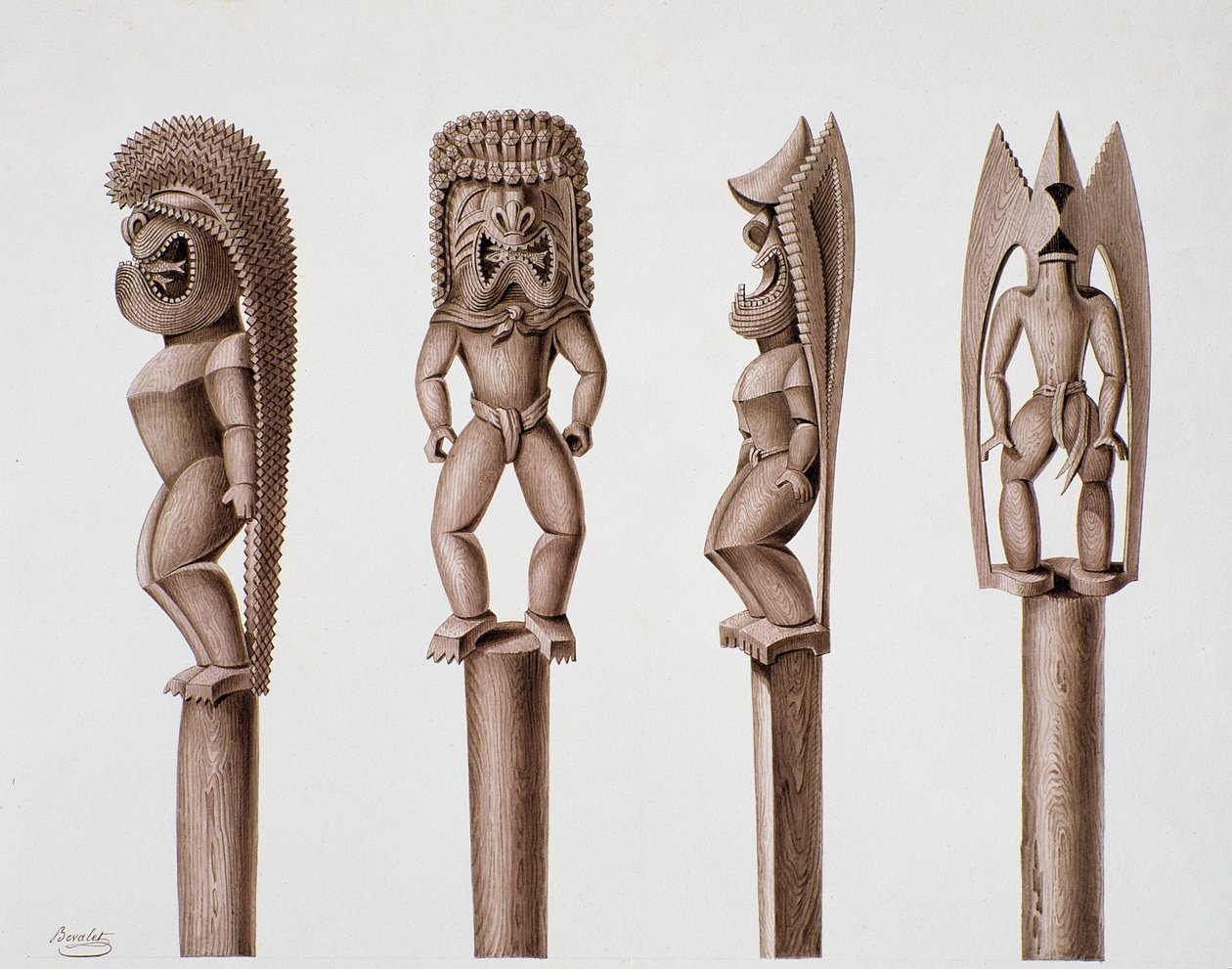 Figuras de las Islas Sandwich, c.1824 de Alphonse Pellion