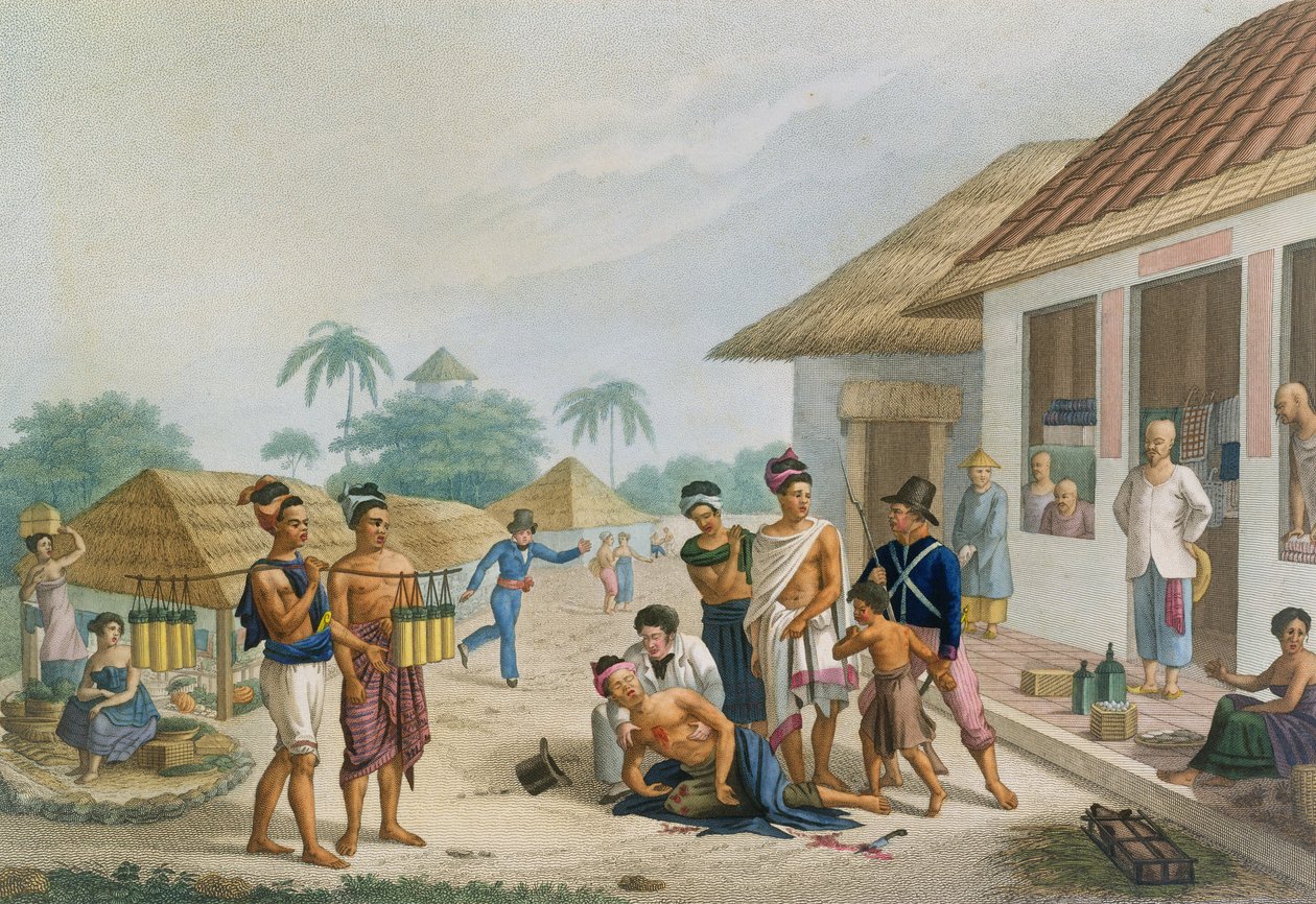 Vista del bazar en Coupang, Timor, de 
