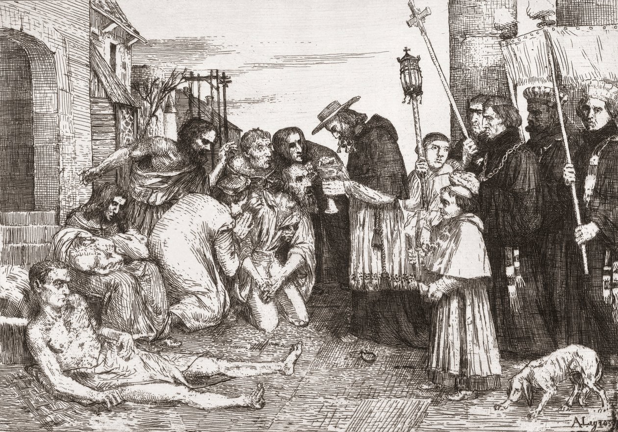 Víctimas de la peste en Roma (grabado) de Alphonse (after) Legros