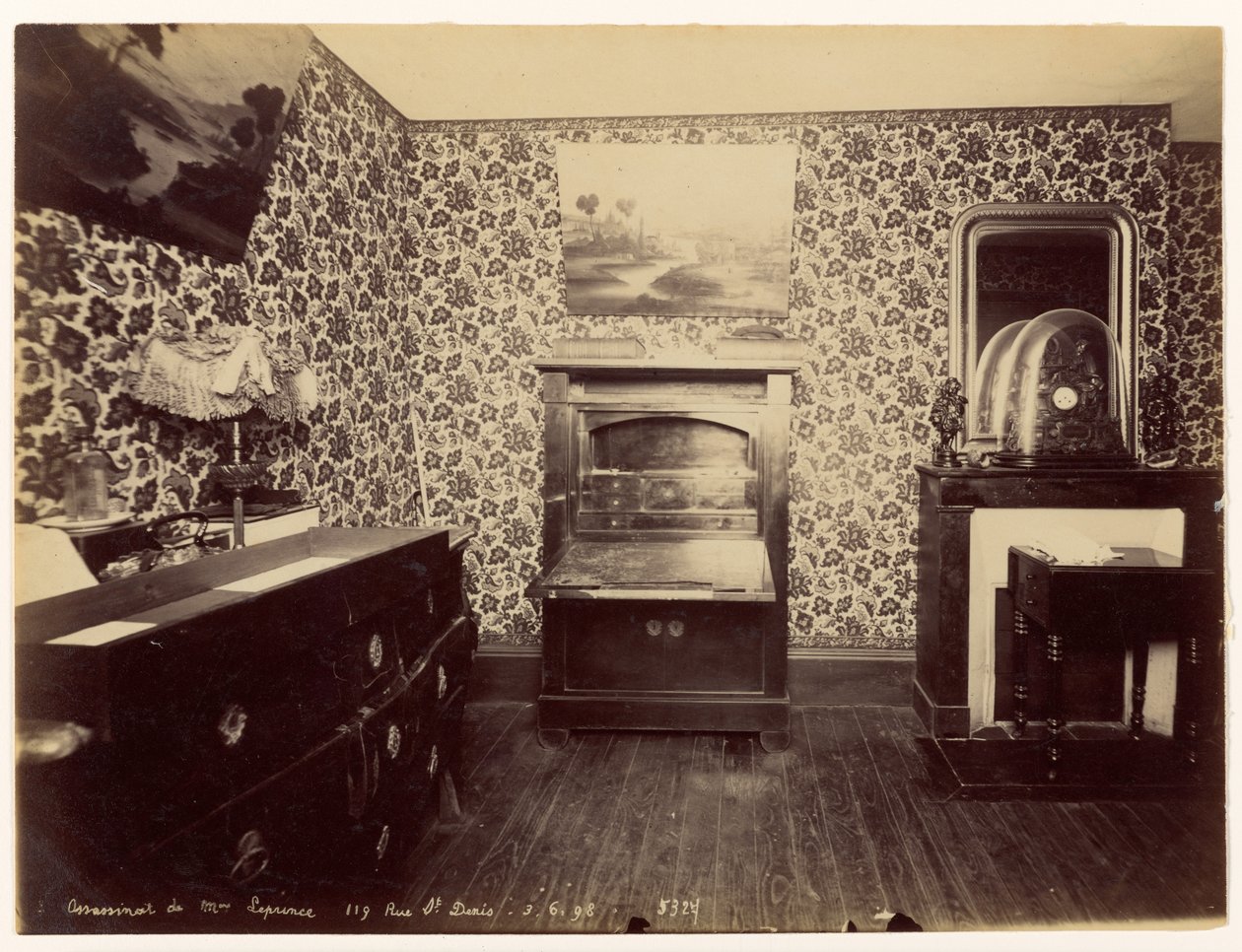 Asesinato de Lady Leprince ... Vista del dormitorio de Alphonse Bertillon