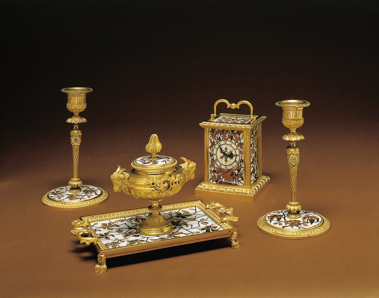Juego de escritorio de cuatro piezas de Napoleón III, marquetería de Duvinage y Harinckouk, c.1877 de Alphonse Gustave Giroux