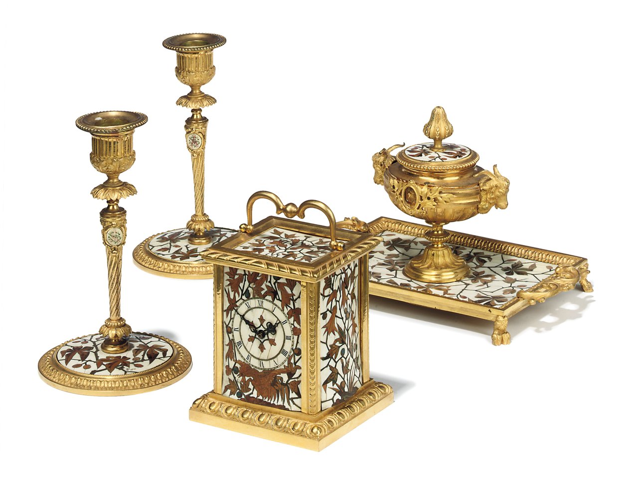 Juego de escritorio de cuatro piezas de Napoleón III, marquetería de Duvinage y Harinckouk, c.1877 de Alphonse Gustave Giroux