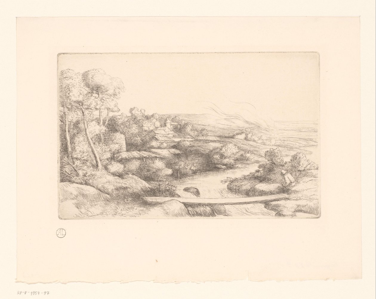 Paisaje con tablón sobre un río la pasarela de Alphonse Legros (attributed to)
