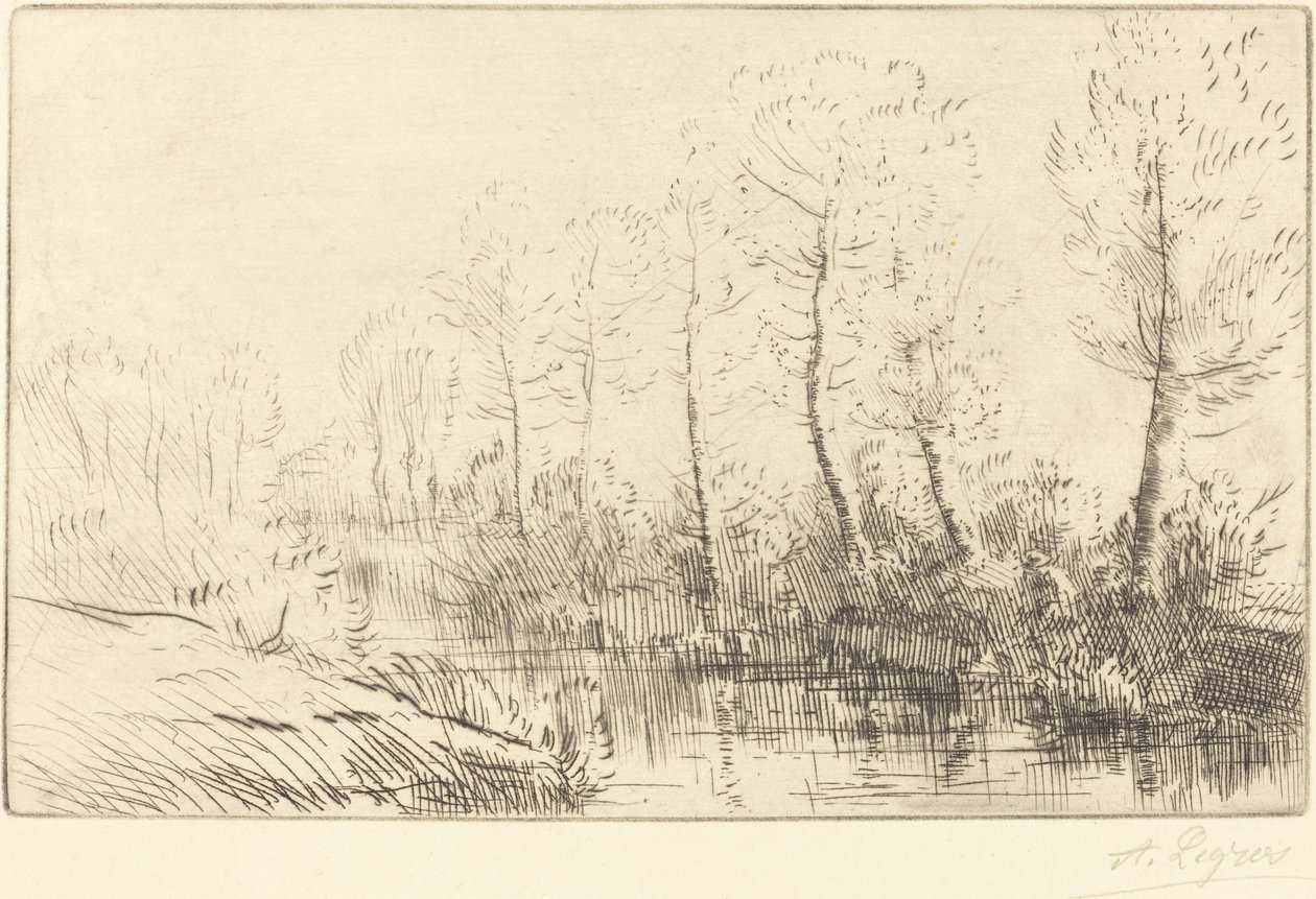 Abedules: Orilla del Agua Vista en la Luz de la Mañana de Alphonse Legros
