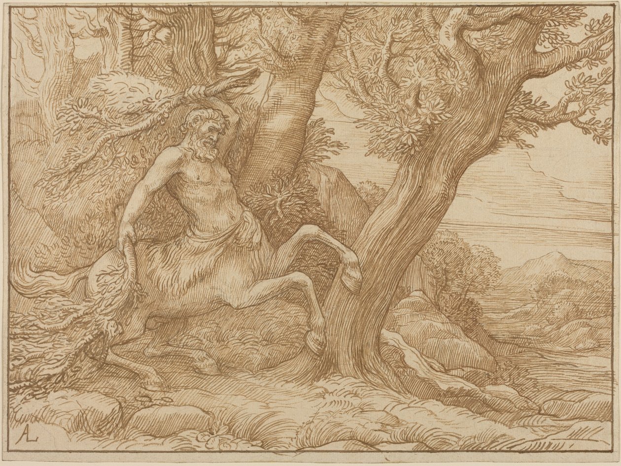 Centauro con ramas (pluma y tinta marrón sobre papel de estambre) de Alphonse Legros