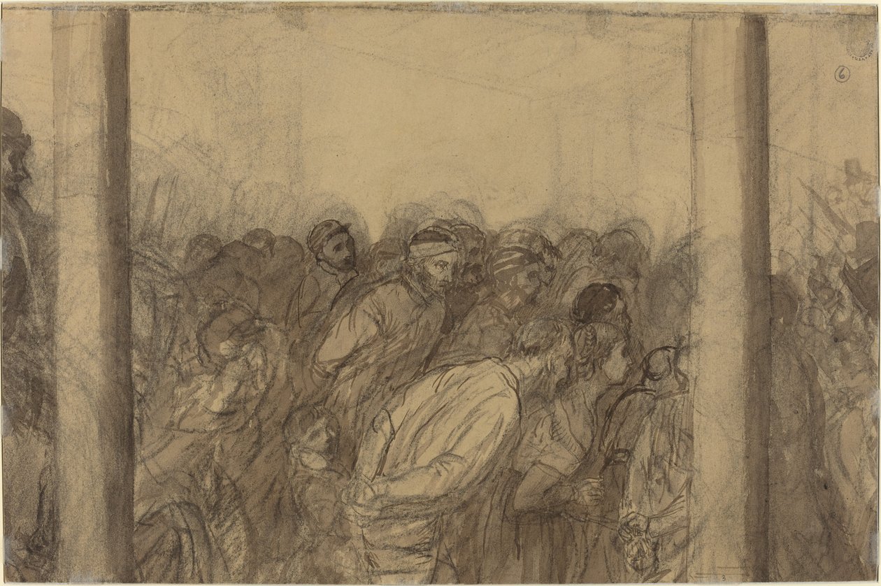 Multitud de personas vistas entre dos columnas (verso) de Alphonse Legros