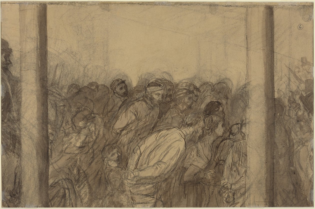 Multitud de personas vista entre dos columnas [reverso] de Alphonse Legros