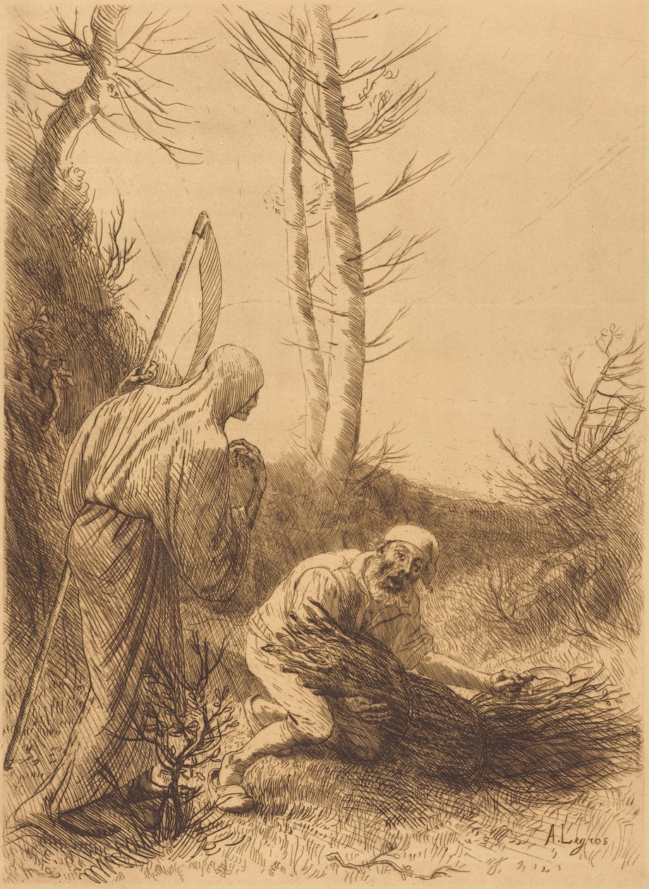 La muerte y el leñador, segunda lámina (Le mort et le bucheron) de Alphonse Legros