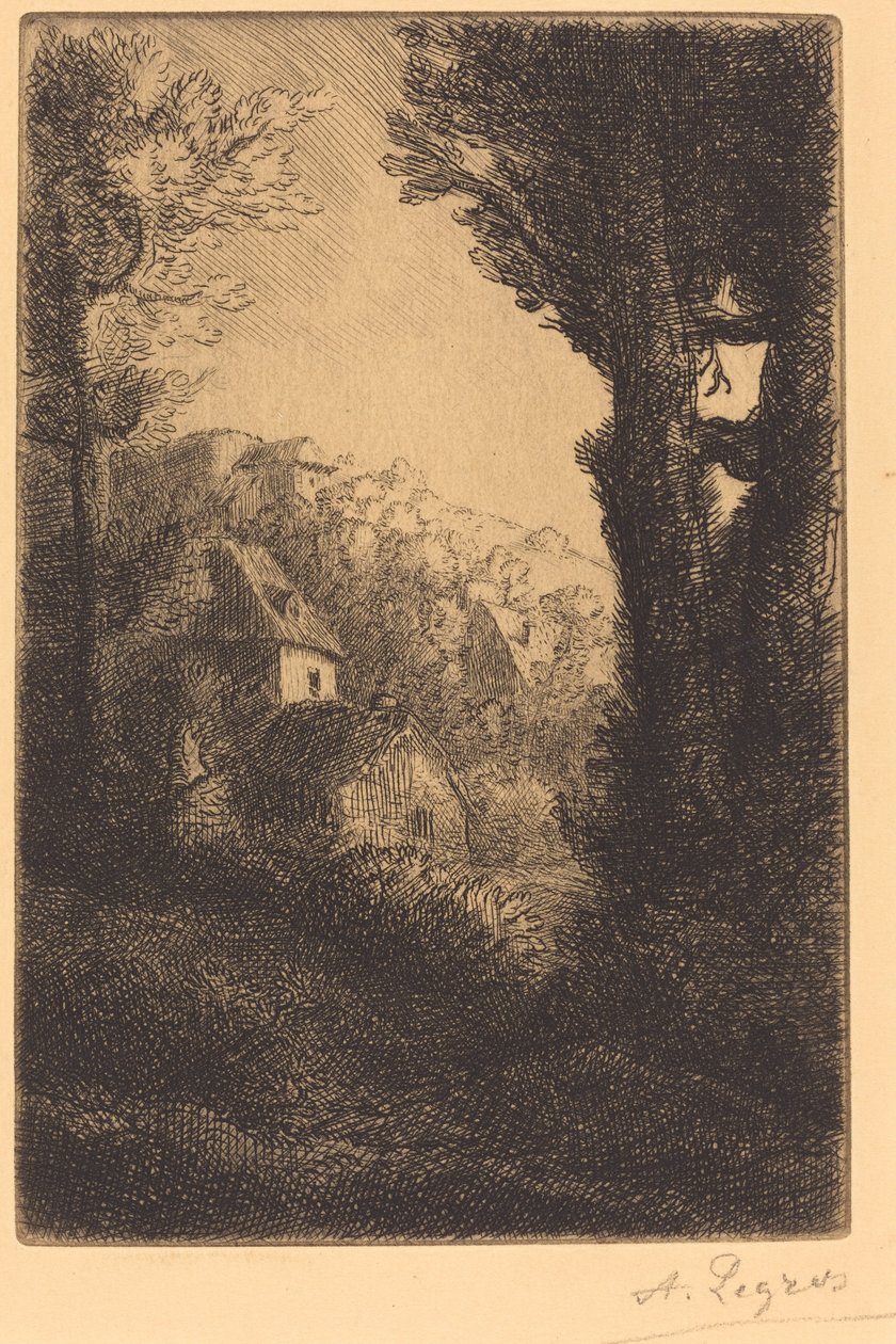 Granja en una ladera bajo la luz del sol de Alphonse Legros