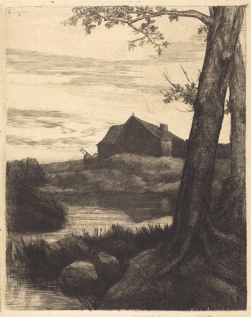 Granja con un árbol grande (La granja con el árbol grande) de Alphonse Legros