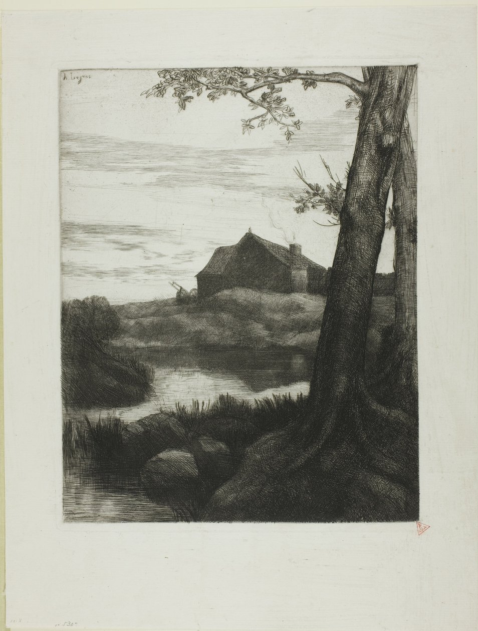 Granja con gran árbol de Alphonse Legros