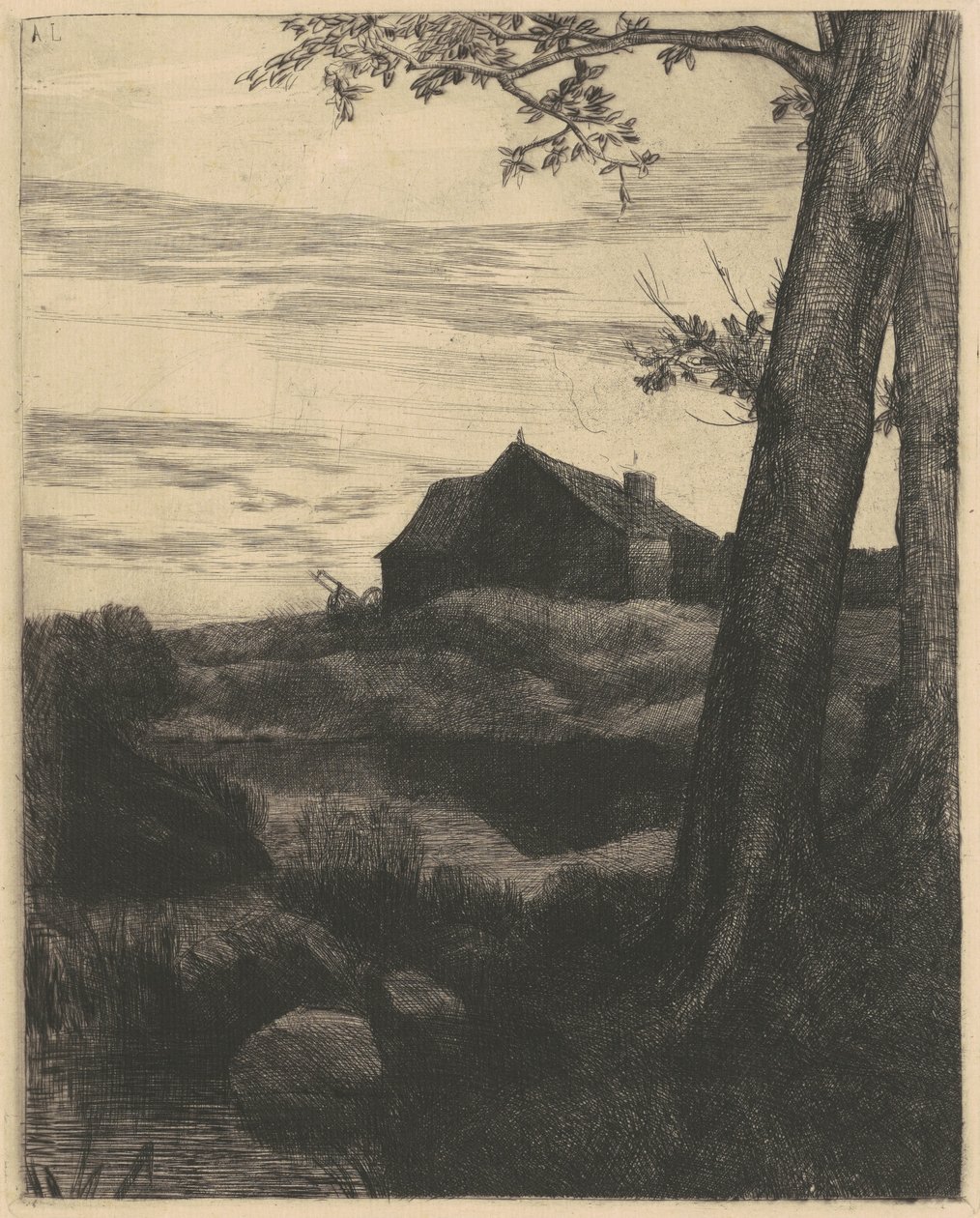 Granja con un árbol grande (La Ferme au Grand Arbre) de Alphonse Legros