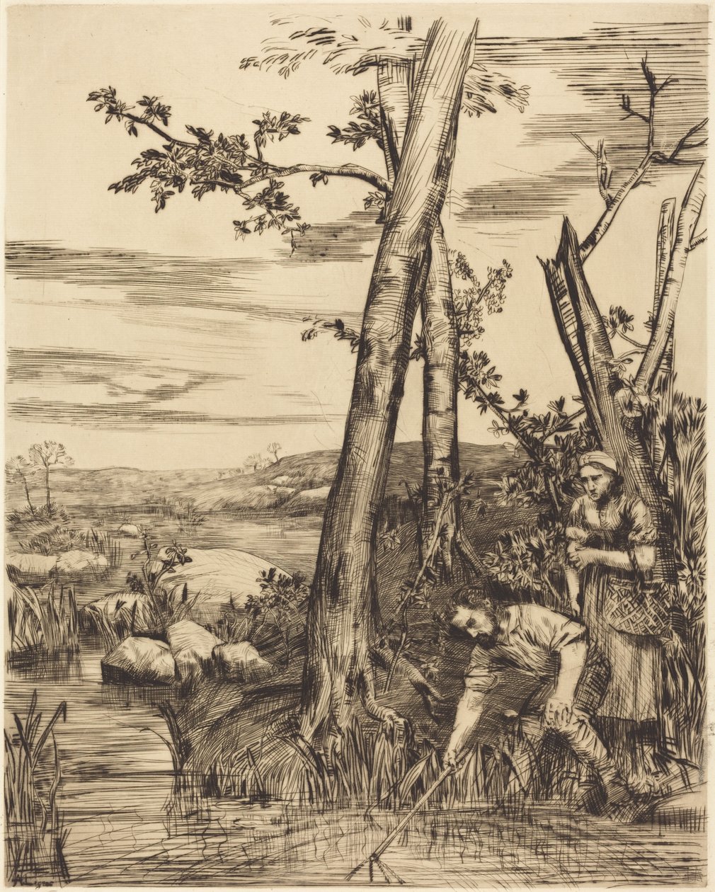 Fishing for Crayfish (Los pescadores de cangrejos de río) de Alphonse Legros
