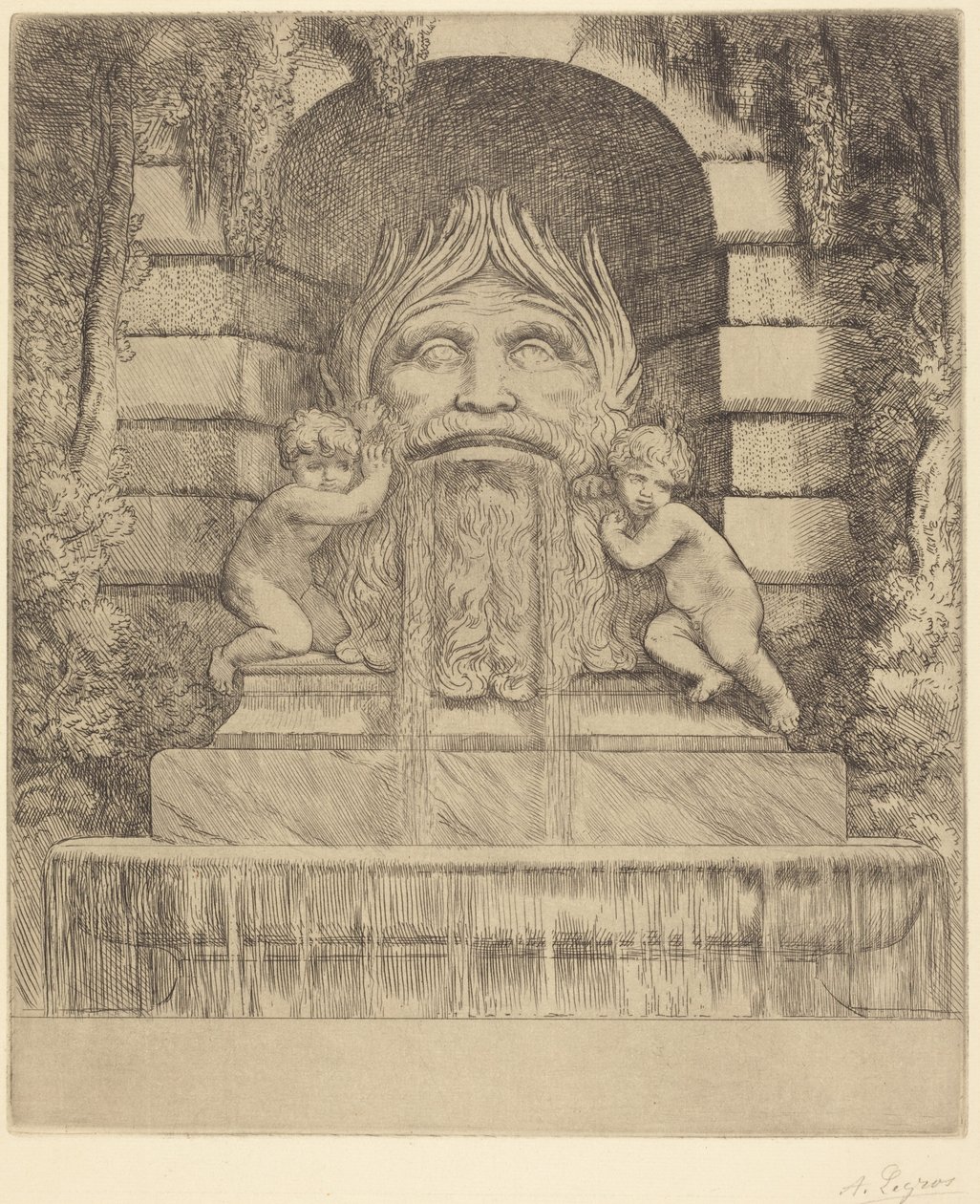 Fuente: Máscara, niños y pileta (Una fuente: Máscara, niños y pileta) de Alphonse Legros