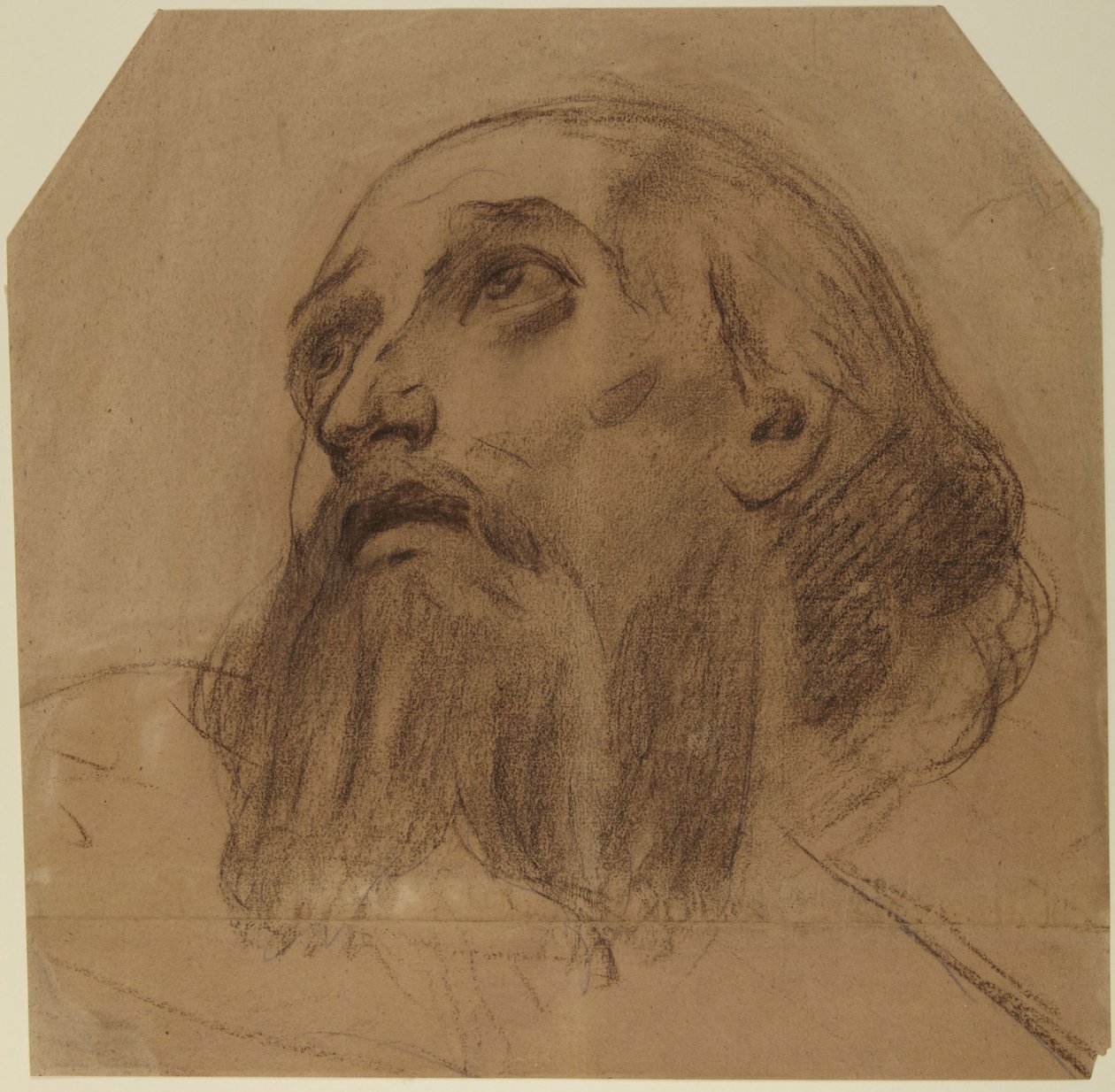 Cabeza de un santo barbudo mirando hacia arriba de Alphonse Legros