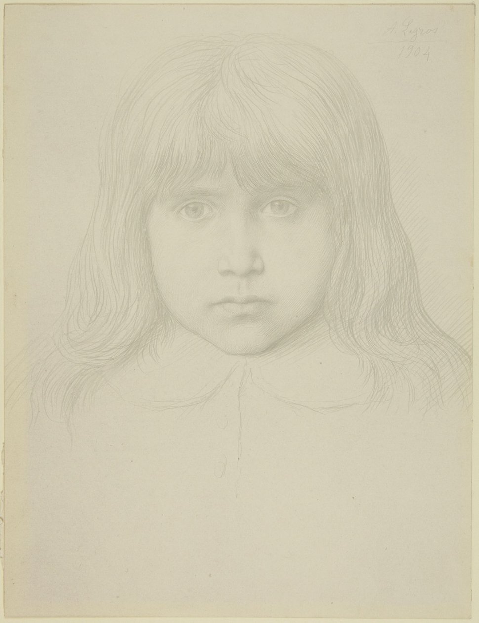 Cabeza de un niño pequeño con el pelo largo de Alphonse Legros