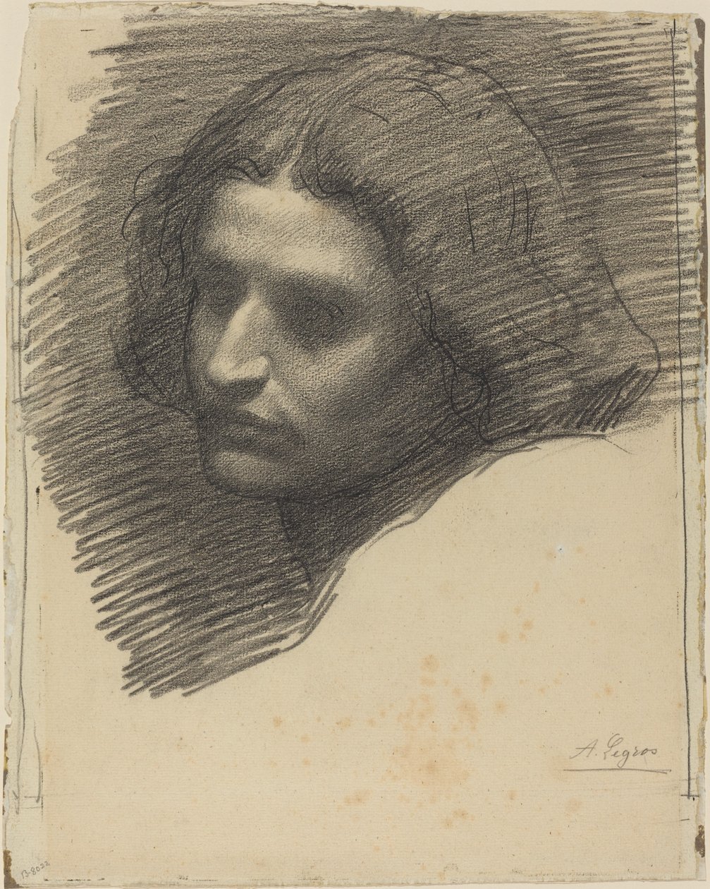 Cabeza de un hombre mirando a la izquierda (recto) de Alphonse Legros