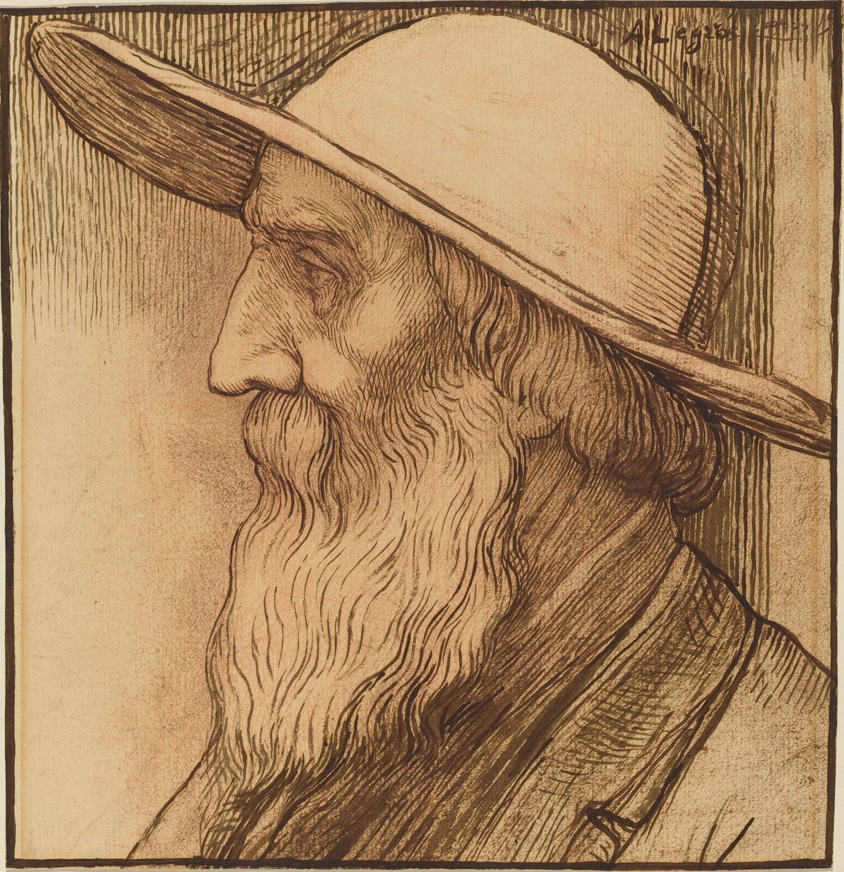 Cabeza de un anciano con sombrero de ala ancha de Alphonse Legros