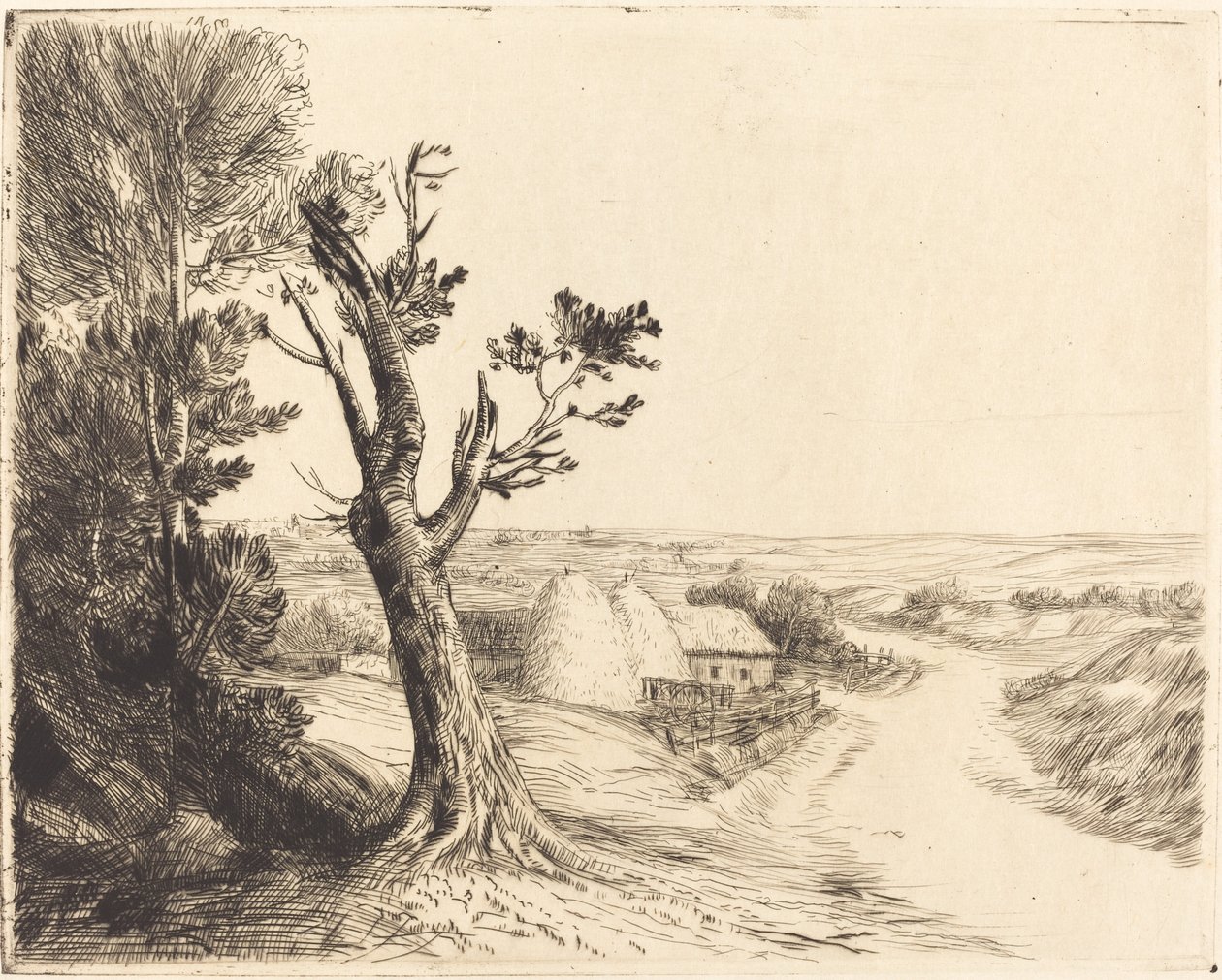 Paisaje con montones de heno de Alphonse Legros