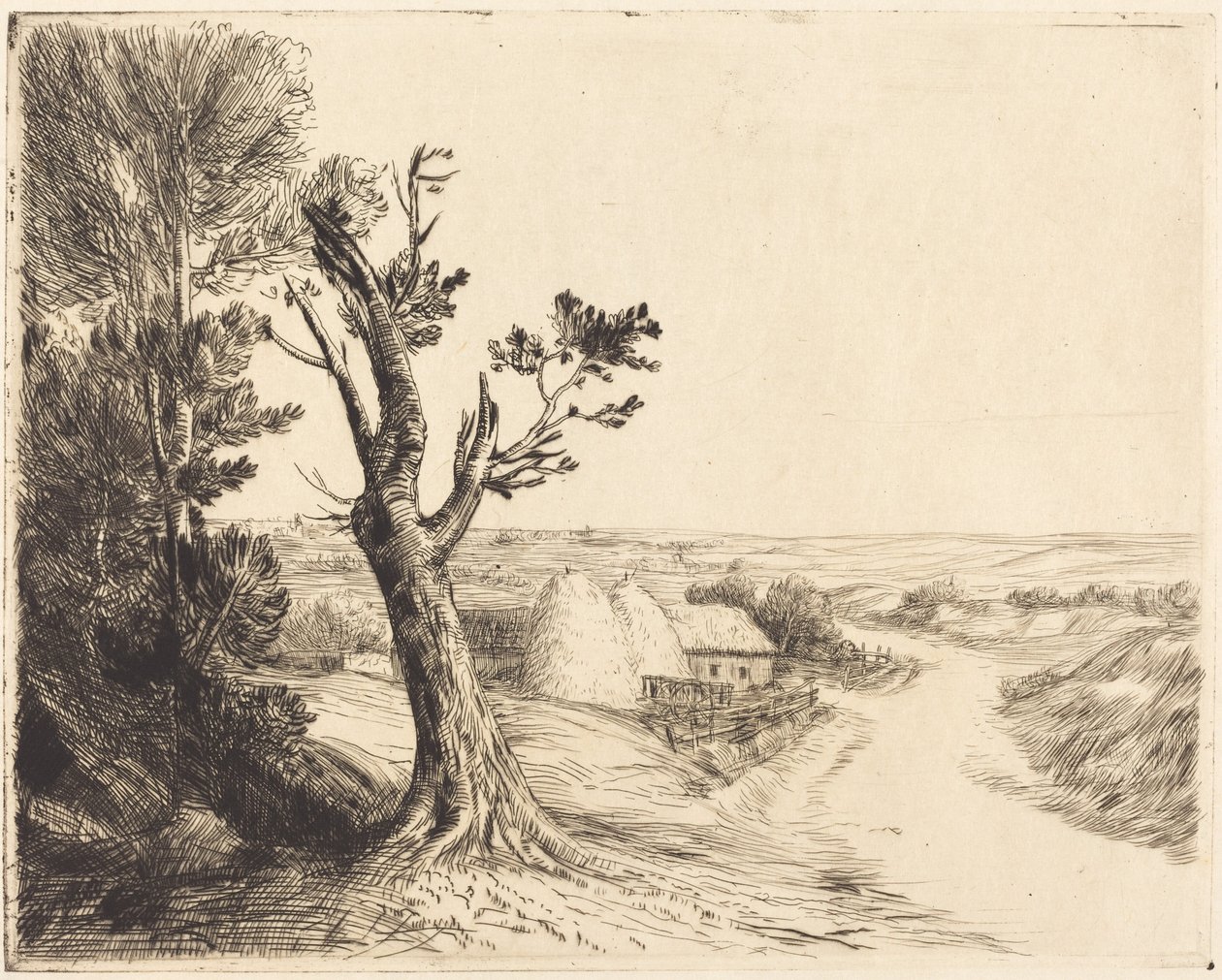 Paisaje con pajares (Le paysage aux meules) de Alphonse Legros