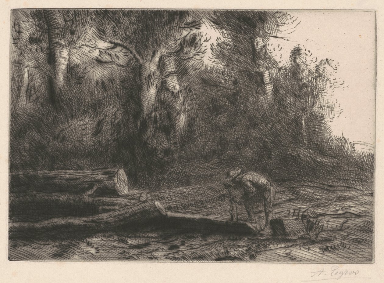 Man Squaring Logs (Hombre cortando leña) de Alphonse Legros
