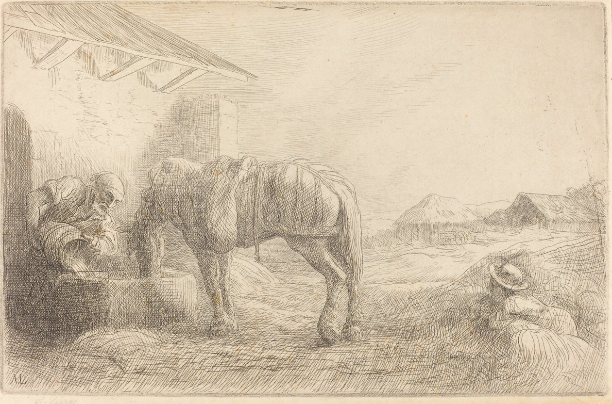 Hombre abrevando un caballo de Alphonse Legros