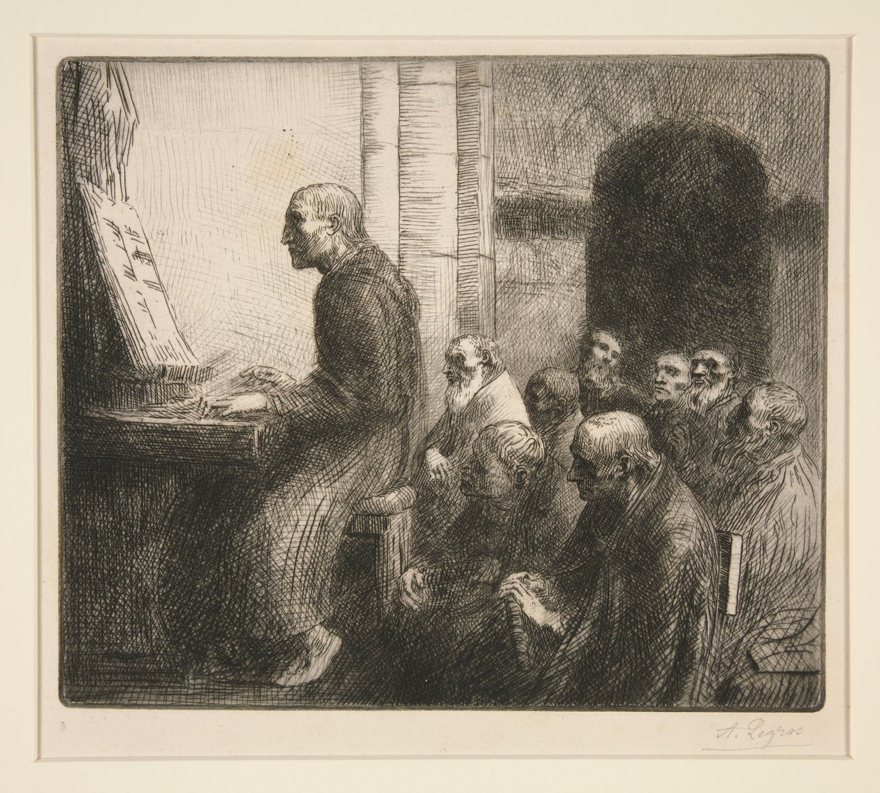 Monje tocando el órgano en una iglesia de Alphonse Legros
